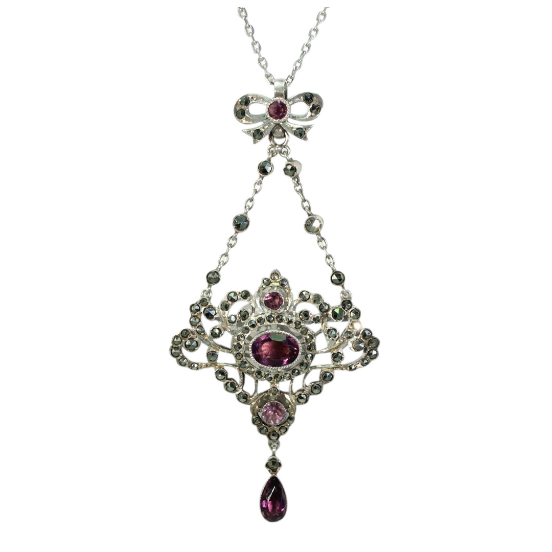 Antique Edwardian Silver Marcasite Amethyst Necklace