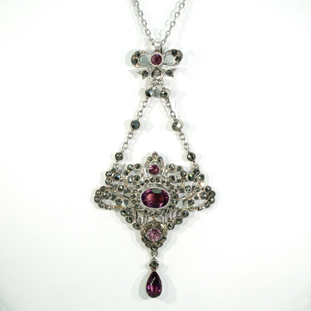Antique Edwardian Silver Marcasite Amethyst Necklace