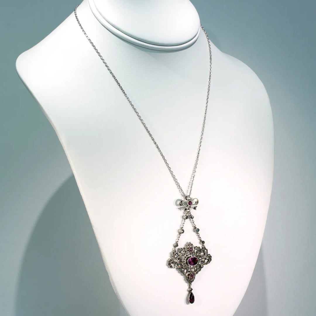 Antique Edwardian Silver Marcasite Amethyst Necklace