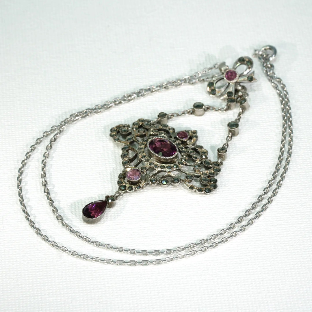 Antique Edwardian Silver Marcasite Amethyst Necklace