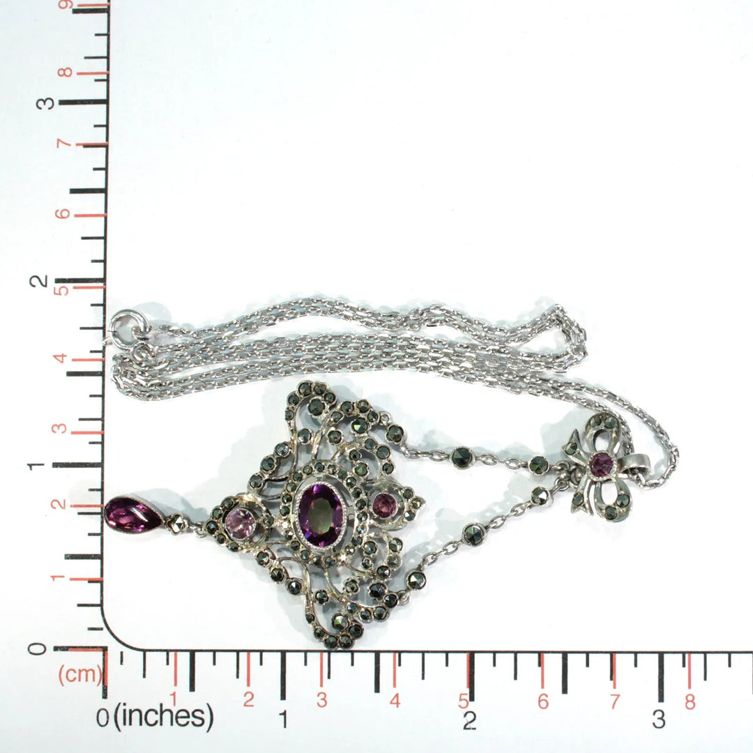 Antique Edwardian Silver Marcasite Amethyst Necklace