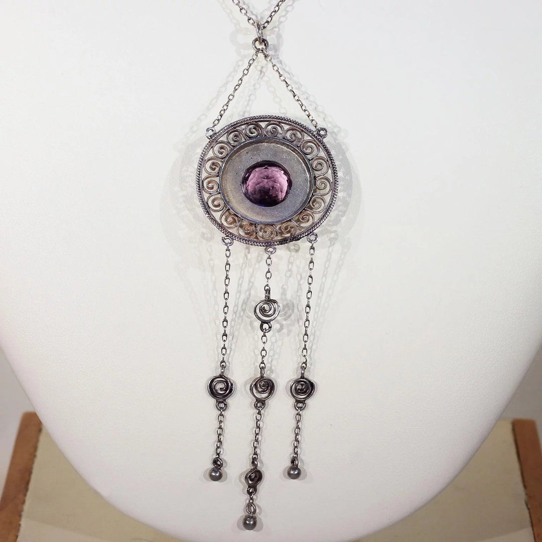 Antique Edwardian Theodor Fahrner Silver Amethyst Necklace