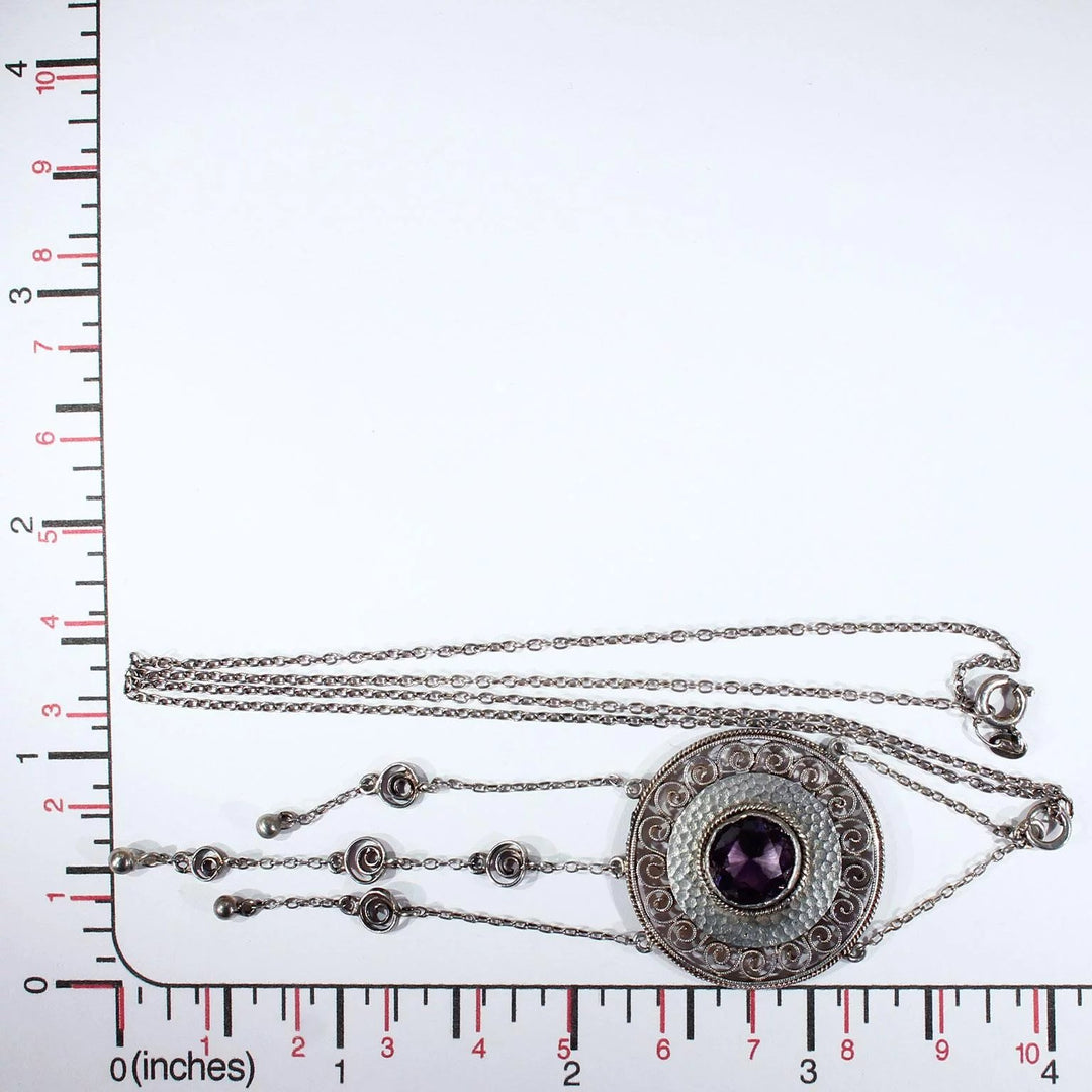 Antique Edwardian Theodor Fahrner Silver Amethyst Necklace