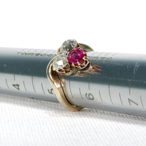 Antique Edwardian Trefoil Ruby Diamond Ring