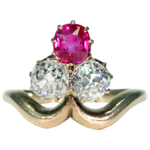 Antique Edwardian Trefoil Ruby Diamond Ring