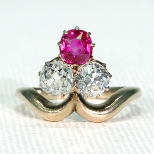 Antique Edwardian Trefoil Ruby Diamond Ring