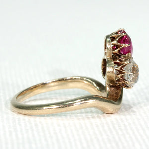 Antique Edwardian Trefoil Ruby Diamond Ring