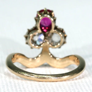 Antique Edwardian Trefoil Ruby Diamond Ring