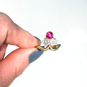 Antique Edwardian Trefoil Ruby Diamond Ring