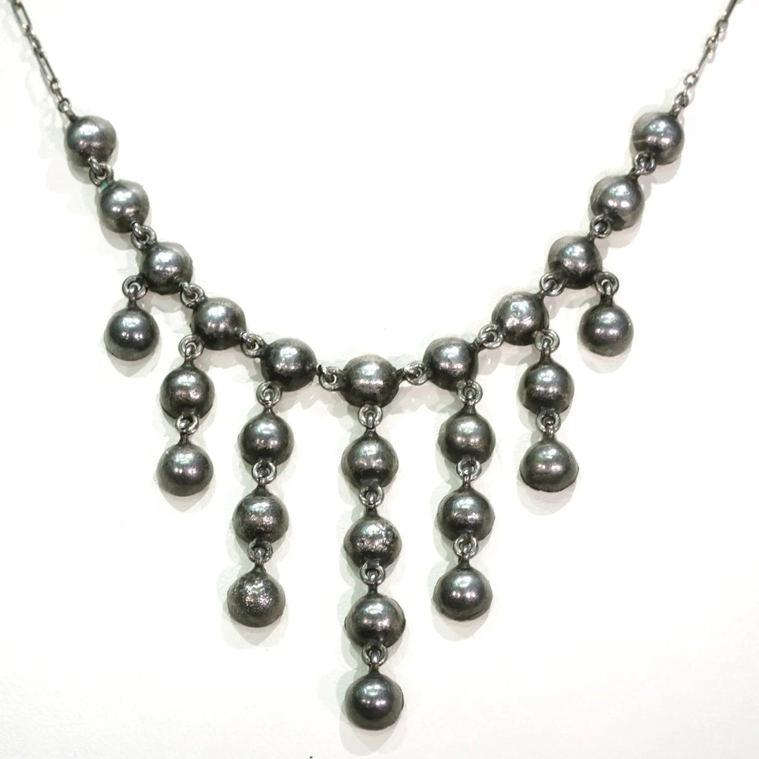 Antique Emerald Green Paste Silver Necklace