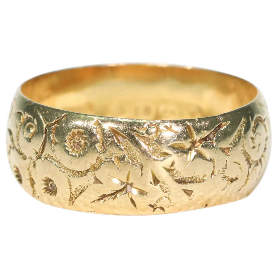 Antique Engraved 18k Gold Wedding Band Ring Hallmarked 1920