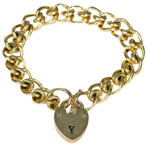 Antique Fancy Link Curb Style Bracelet Heart Lock