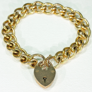 Antique Fancy Link Curb Style Bracelet Heart Lock