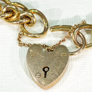 Antique Fancy Link Curb Style Bracelet Heart Lock