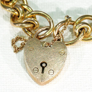 Antique Fancy Link Curb Style Bracelet Heart Lock