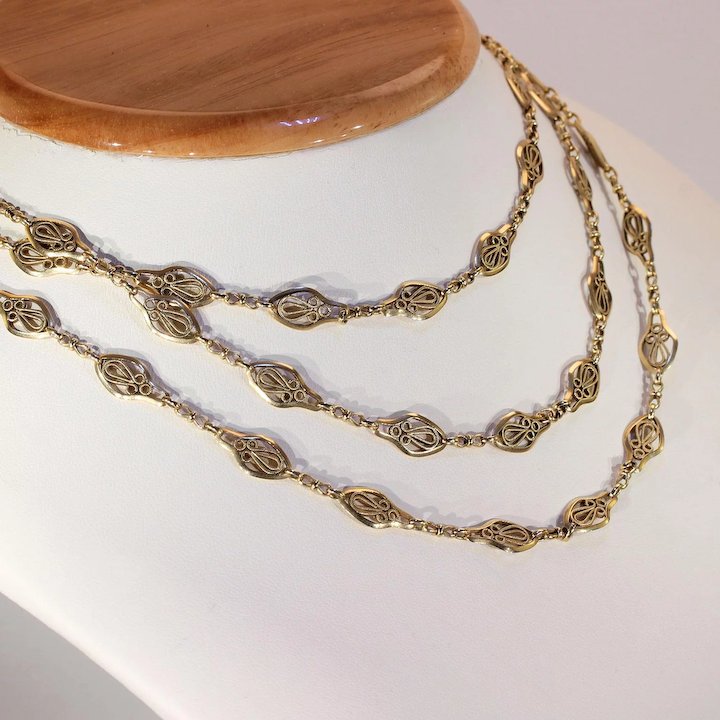 Antique French 47 inch Gold Chain Long Guard