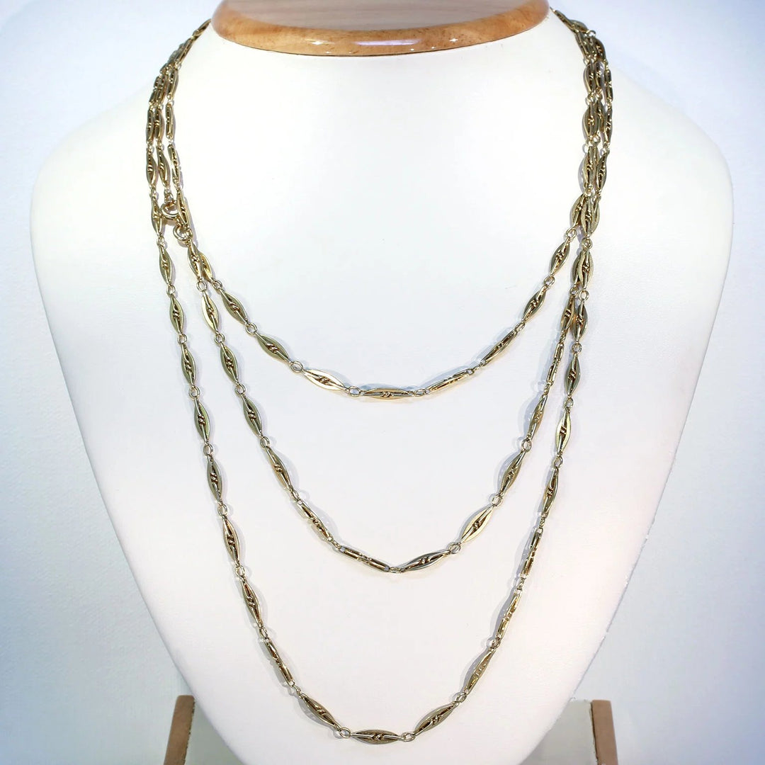 Antique French 60" Long Guard Chain Necklace in 18k Gold, c. 1900