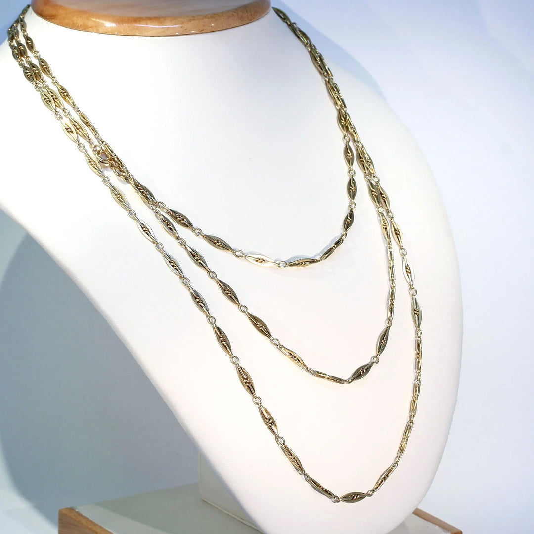 Antique French 60" Long Guard Chain Necklace in 18k Gold, c. 1900