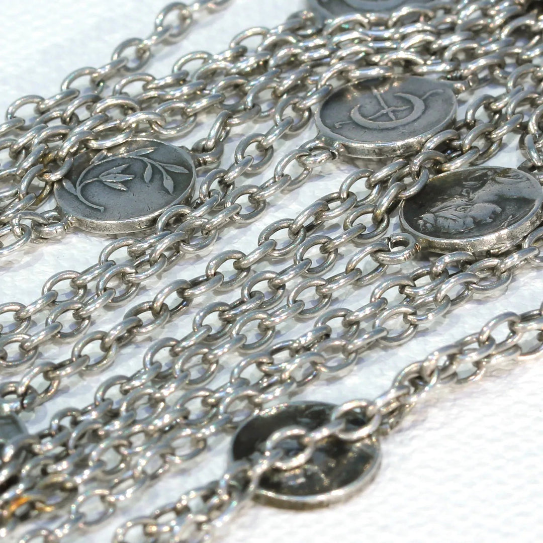 Antique French Art Nouveau Silver Station Necklace