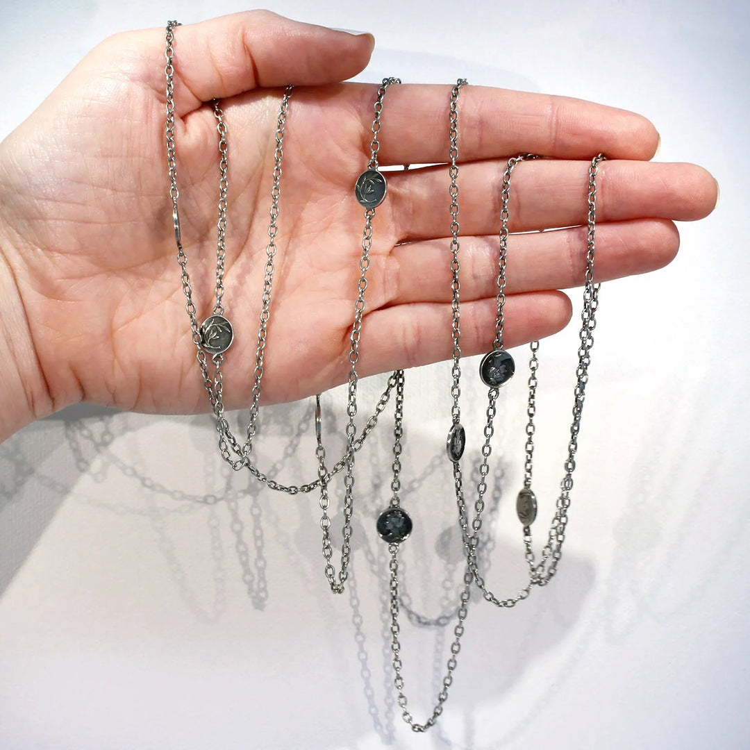 Antique French Art Nouveau Silver Station Necklace