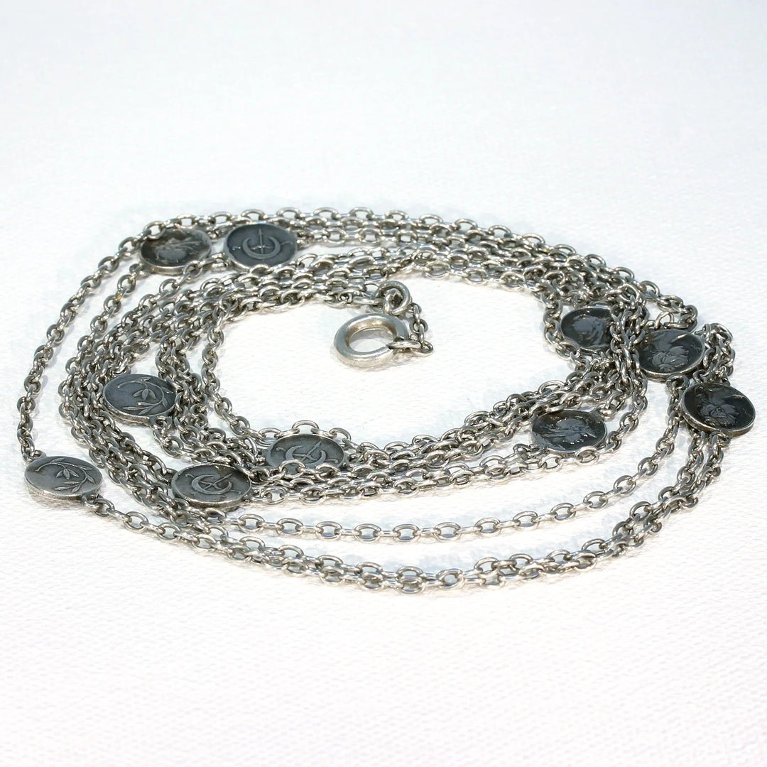 Antique French Art Nouveau Silver Station Necklace