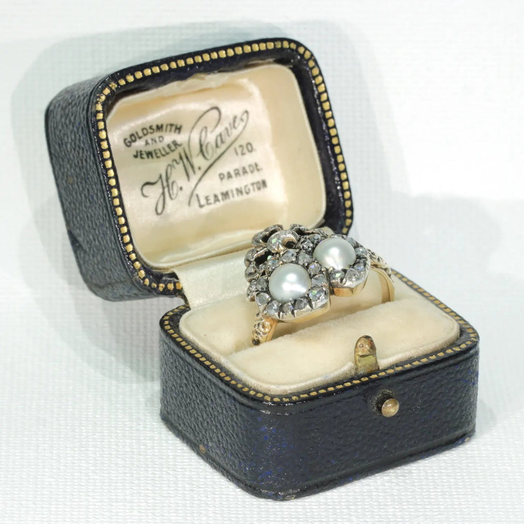 Antique French Double Heart Pearl Diamond Ring