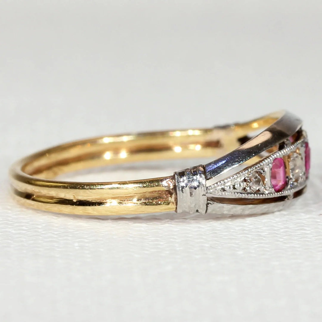 Antique French Ruby Diamond Ring 18k Gold Platinum