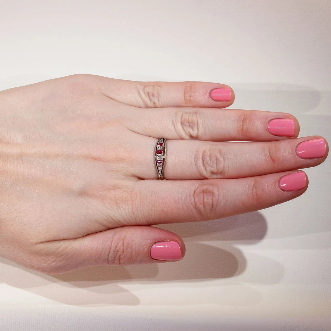 Antique French Ruby Diamond Ring 18k Gold Platinum
