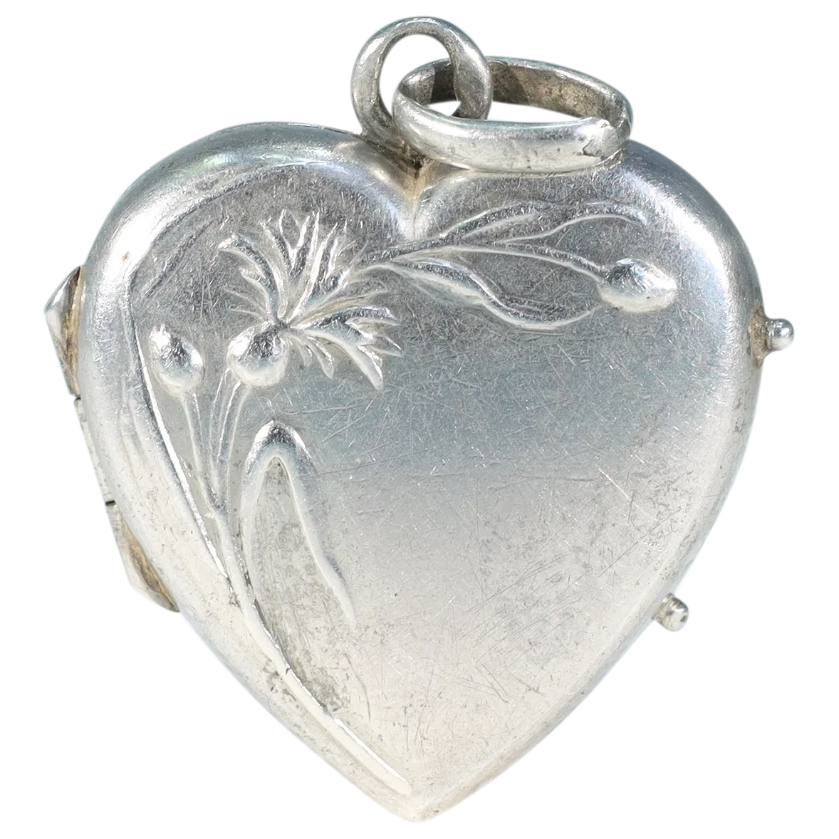 Antique French Thistle Motif Silver Locket Pendant