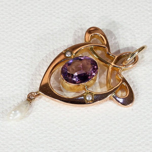 Antique Gold Art Nouveau Pearl Amethyst Pendant