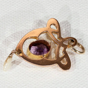 Antique Gold Art Nouveau Pearl Amethyst Pendant