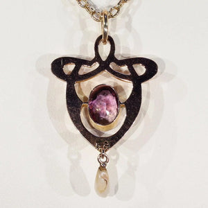 Antique Gold Art Nouveau Pearl Amethyst Pendant