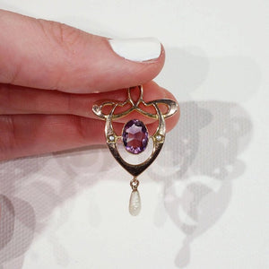 Antique Gold Art Nouveau Pearl Amethyst Pendant