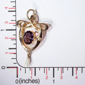 Antique Gold Art Nouveau Pearl Amethyst Pendant