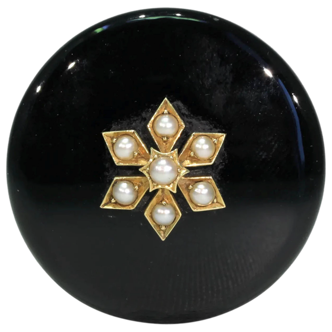 Antique Gold Black Onyx Pearl Memorial Brooch Pin 18kt
