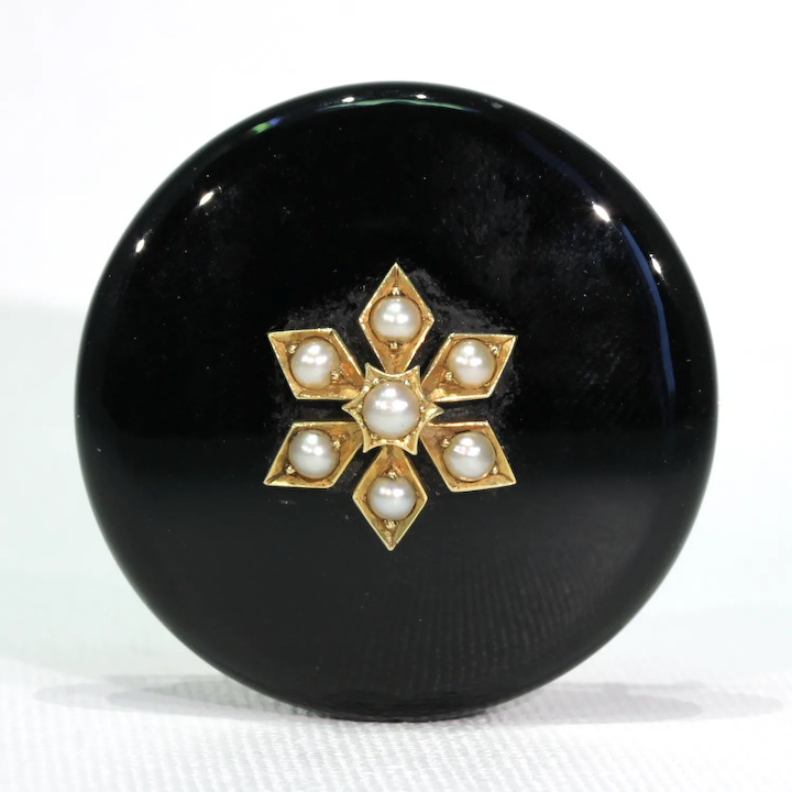 Antique Gold Black Onyx Pearl Memorial Brooch Pin 18kt