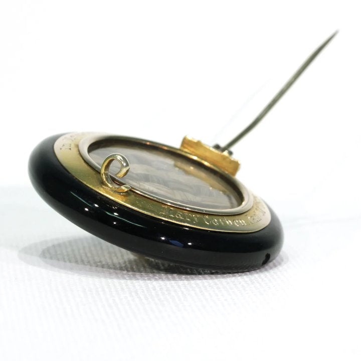 Antique Gold Black Onyx Pearl Memorial Brooch Pin 18kt