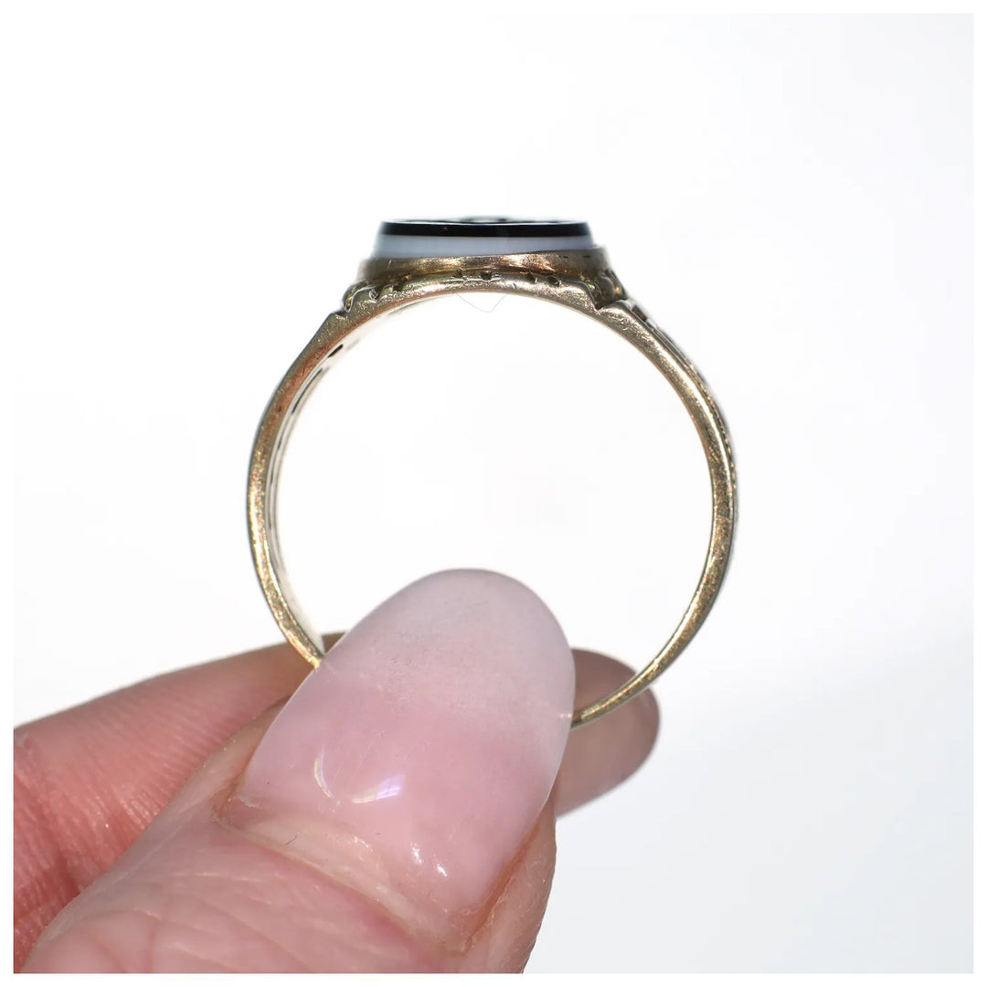 Antique Gold Sardonyx Carved Masonic Ring Intaglio