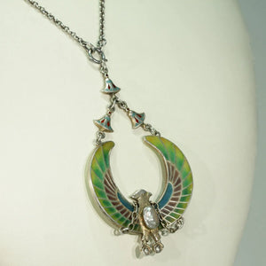 Antique Horus Plique-a-Jour Egyptian Revival Bird Pendant