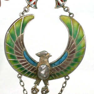 Antique Horus Plique-a-Jour Egyptian Revival Bird Pendant