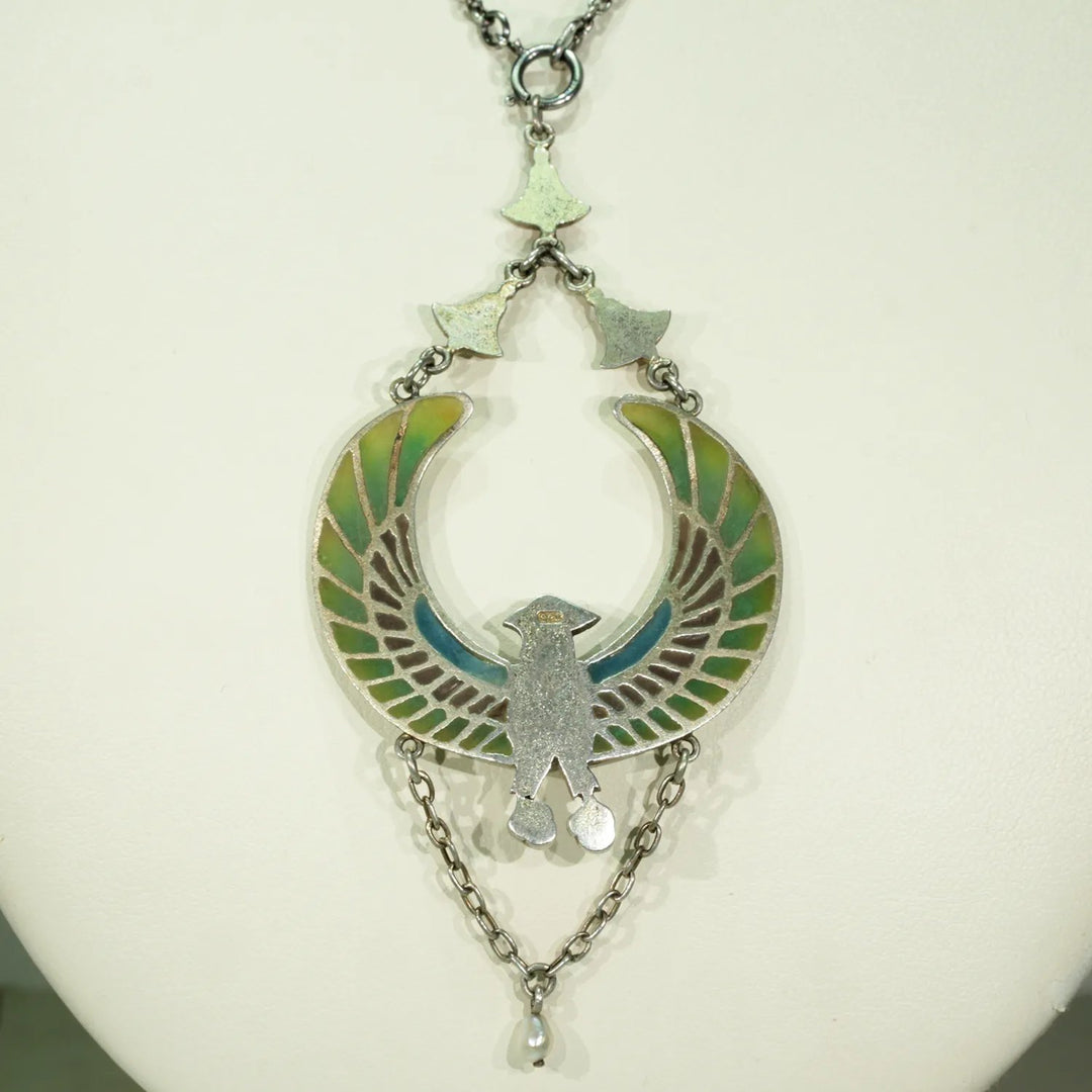 Antique Horus Plique-a-Jour Egyptian Revival Bird Pendant
