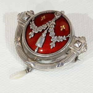 Antique Jugendstil Levinger & Bissinger Silver Enamel Brooch Red Gold