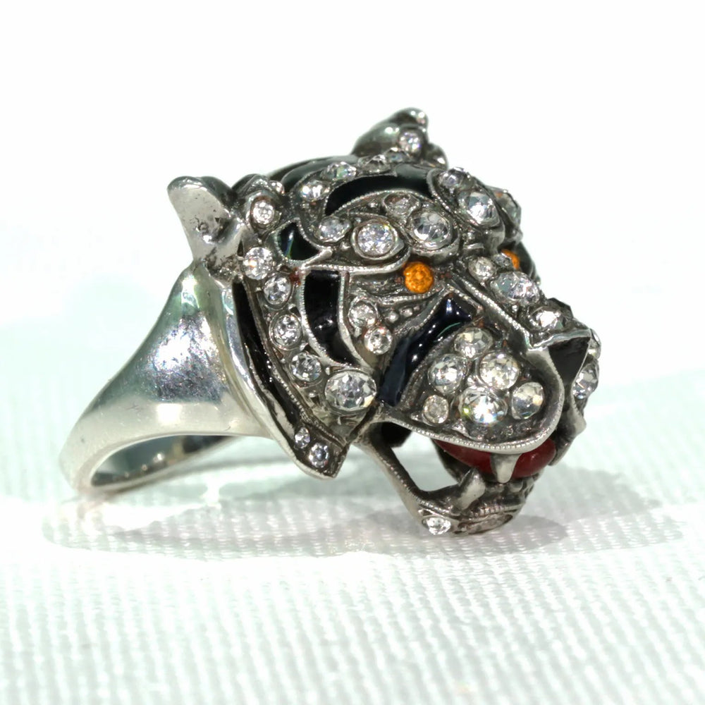 Antique Knoll & Pregizer Tiger Head Ring Paste Enamel