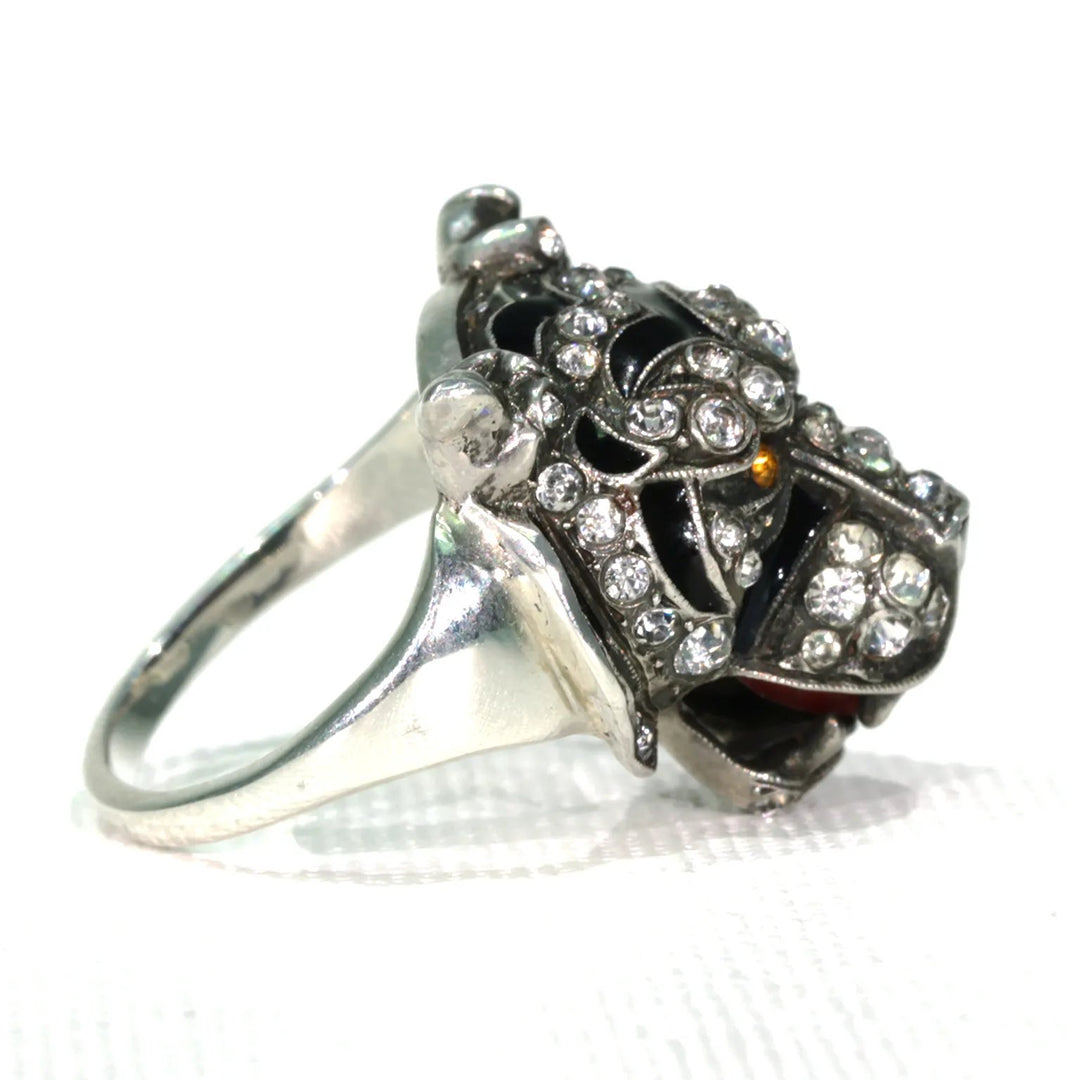 Antique Knoll & Pregizer Tiger Head Ring Paste Enamel