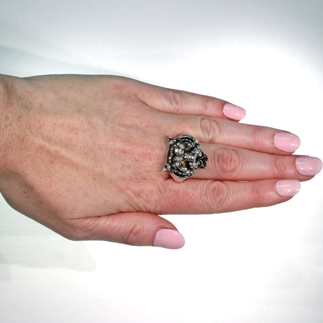 Antique Knoll & Pregizer Tiger Head Ring Paste Enamel