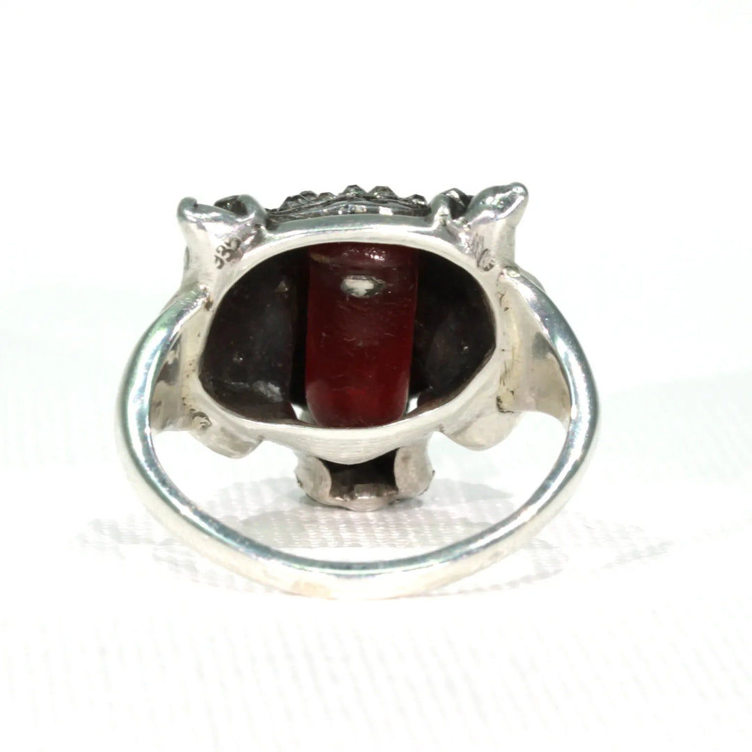 Antique Knoll & Pregizer Tiger Head Ring Paste Enamel