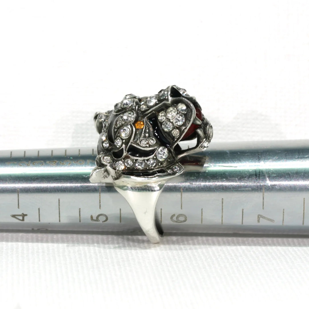Antique Knoll & Pregizer Tiger Head Ring Paste Enamel
