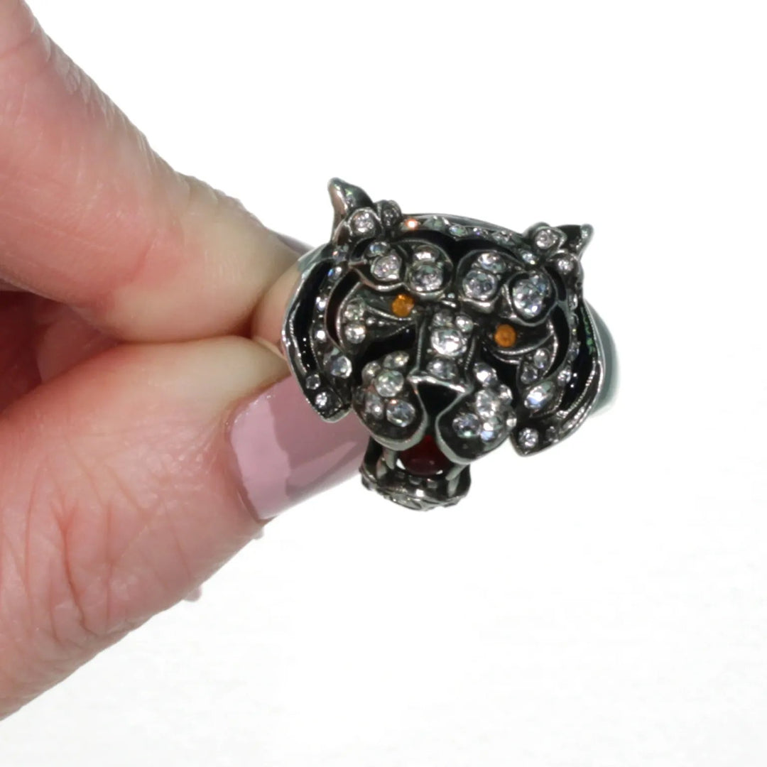 Antique Knoll & Pregizer Tiger Head Ring Paste Enamel