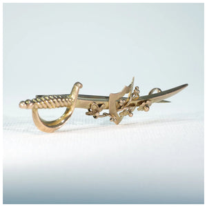 Antique Mens Sword and Shield Brooch Pin Dated 1899