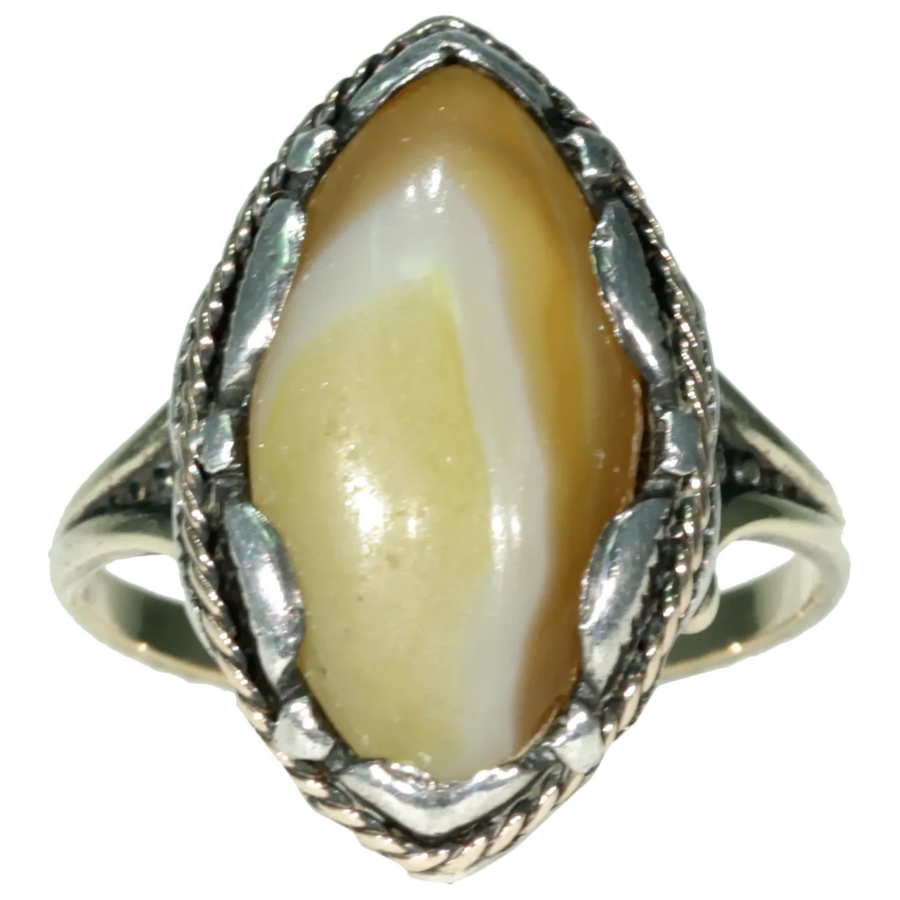 Antique Navette Gold Agate Ring